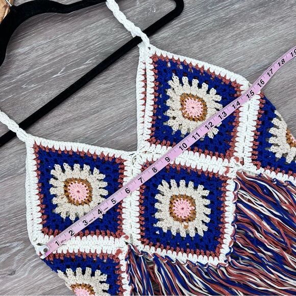 Bohemian crochet‎ knit fringe sleeveless top festival - Picture 3 of 4